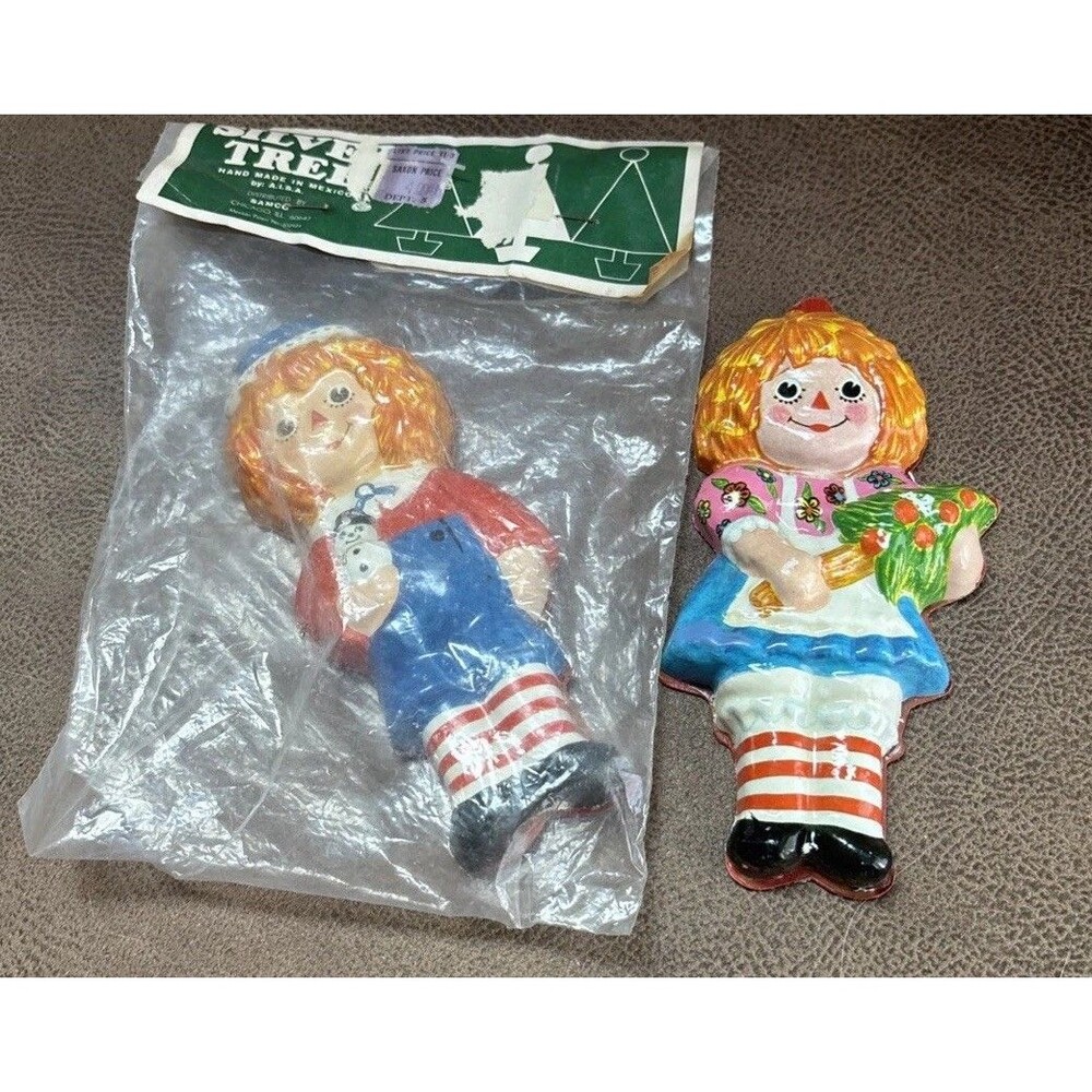 VTG RARE AISA Raggedy Ann Plastic Christmas Ornaments MEXICO Celluloid